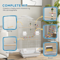 PawHut Bird Cage for Budgies, Finches, Canaries w/ Accessories, Toys, Tray, White - thumbnail 4