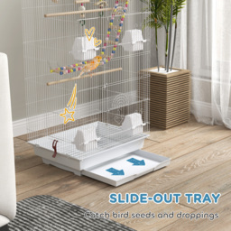 PawHut Bird Cage for Budgies, Finches, Canaries w/ Accessories, Toys, Tray, White - thumbnail 5