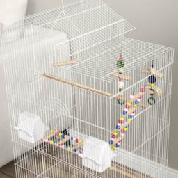 PawHut Bird Cage for Budgies, Finches, Canaries w/ Accessories, Toys, Tray, White - thumbnail 8