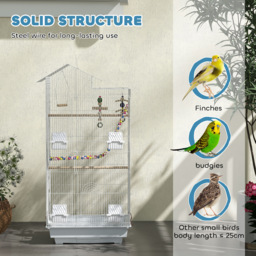 PawHut Bird Cage for Budgies, Finches, Canaries w/ Accessories, Toys, Tray, White - thumbnail 6