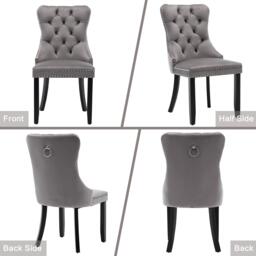 Set of 2 Velvet Dining Chairs with Knocker Ring, Button Tufted Backrest, Upholstered Chairs with Rubber Wood Legs, 50L x 64W x 96H cm, Grey - Aosom.UK - thumbnail 5