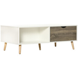 HOMCOM Coffee Table, Modern Tea Table with Open Storage Shelves, Two Drawers and Solid Wood Legs, Coffee Tables for Living Room, White - Aosom UK