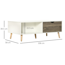 HOMCOM Coffee Table, Modern Tea Table with Open Storage Shelves, Two Drawers and Solid Wood Legs, Coffee Tables for Living Room, White - Aosom UK - thumbnail 3