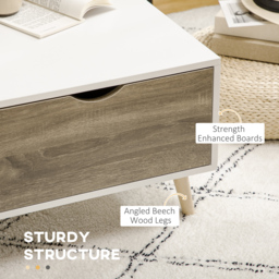 HOMCOM Coffee Table, Modern Tea Table with Open Storage Shelves, Two Drawers and Solid Wood Legs, Coffee Tables for Living Room, White - Aosom UK - thumbnail 6