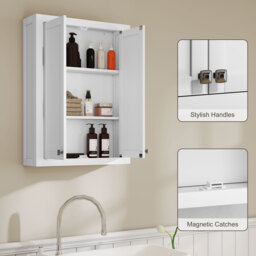 HOMCOM Bathroom Wall Cabinet with Adjustable Shelves - White - thumbnail 7