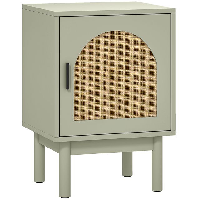 HOMCOM Rattan Bedside Table for Bedroom - Light Green - image 1