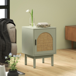 HOMCOM Rattan Bedside Table for Bedroom - Light Green - thumbnail 9