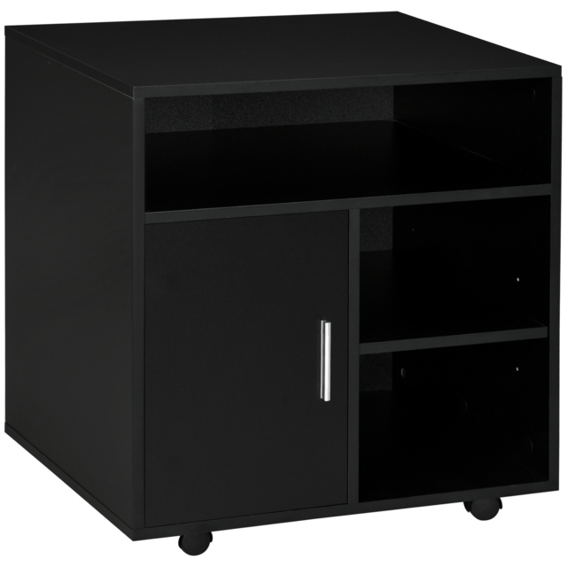 HOMCOM Mobile Printer Stand with Multiple Storage, Office Desk Side Unit on Wheels, Modern Design, 60L x 50W x 65.5H cm, Black - Aosom UK - image 1