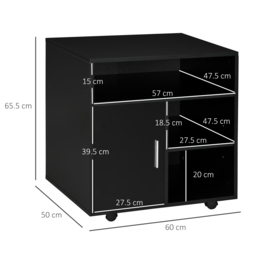 HOMCOM Mobile Printer Stand with Multiple Storage, Office Desk Side Unit on Wheels, Modern Design, 60L x 50W x 65.5H cm, Black - Aosom UK - thumbnail 3