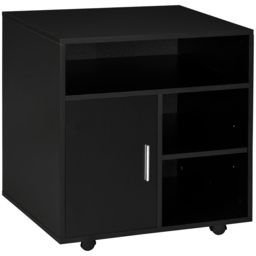HOMCOM Mobile Printer Stand with Multiple Storage, Office Desk Side Unit on Wheels, Modern Design, 60L x 50W x 65.5H cm, Black - Aosom UK - thumbnail 1