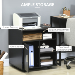 HOMCOM Mobile Printer Stand with Multiple Storage, Office Desk Side Unit on Wheels, Modern Design, 60L x 50W x 65.5H cm, Black - Aosom UK - thumbnail 4