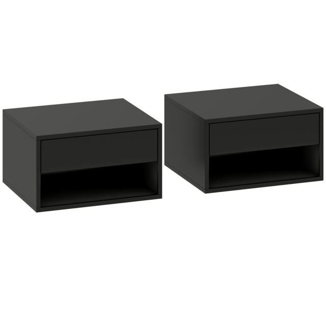 HOMCOM Floating Bedside Tables Set of 2, Wall Mounted Nightstand, Black - image 1