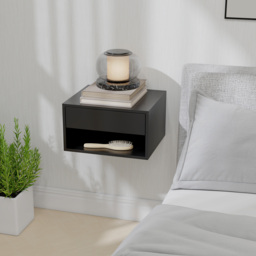 HOMCOM Floating Bedside Tables Set of 2, Wall Mounted Nightstand, Black - thumbnail 8