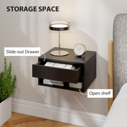 HOMCOM Floating Bedside Tables Set of 2, Wall Mounted Nightstand, Black - thumbnail 6