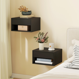 HOMCOM Floating Bedside Tables Set of 2, Wall Mounted Nightstand, Black - thumbnail 2