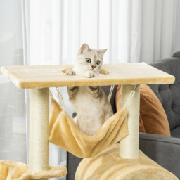 PawHut Cat Tree with Scratching Post, Hammock, Condo, Basket, Ladder Activity Centre for Kittens, 98 cm, Beige - Aosom UK - thumbnail 7