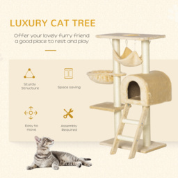 PawHut Cat Tree with Scratching Post, Hammock, Condo, Basket, Ladder Activity Centre for Kittens, 98 cm, Beige - Aosom UK - thumbnail 4