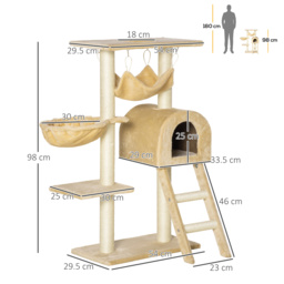PawHut Cat Tree with Scratching Post, Hammock, Condo, Basket, Ladder Activity Centre for Kittens, 98 cm, Beige - Aosom UK - thumbnail 3