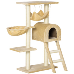 PawHut Cat Tree with Scratching Post, Hammock, Condo, Basket, Ladder Activity Centre for Kittens, 98 cm, Beige - Aosom UK - thumbnail 1
