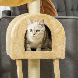 PawHut Cat Tree with Scratching Post, Hammock, Condo, Basket, Ladder Activity Centre for Kittens, 98 cm, Beige - Aosom UK - thumbnail 9