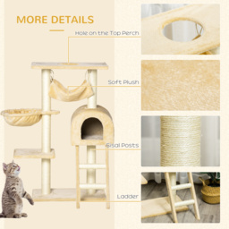 PawHut Cat Tree with Scratching Post, Hammock, Condo, Basket, Ladder Activity Centre for Kittens, 98 cm, Beige - Aosom UK - thumbnail 6