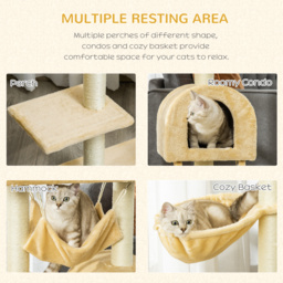 PawHut Cat Tree with Scratching Post, Hammock, Condo, Basket, Ladder Activity Centre for Kittens, 98 cm, Beige - Aosom UK - thumbnail 5