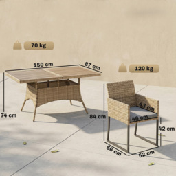 Outsunny 7 Piece Rattan Garden Furniture Set, Garden Dining Set with Wood-Plastic Table and 6 Stackable Chairs, Dark Grey - thumbnail 3