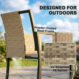 Outsunny 7 Piece Rattan Garden Furniture Set, Garden Dining Set with Wood-Plastic Table and 6 Stackable Chairs, Dark Grey - thumbnail 7