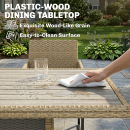 Outsunny 7 Piece Rattan Garden Furniture Set, Garden Dining Set with Wood-Plastic Table and 6 Stackable Chairs, Dark Grey - thumbnail 6