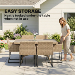 Outsunny 7 Piece Rattan Garden Furniture Set, Garden Dining Set with Wood-Plastic Table and 6 Stackable Chairs, Dark Grey - thumbnail 5