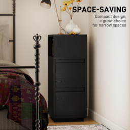 HOMCOM Slim Bedside Table, Narrow Bedside Cabinet with Open Shelf and 2 Drawers for Bedroom, Living Room, Black - thumbnail 5