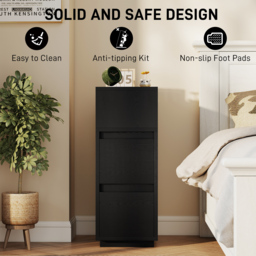 HOMCOM Slim Bedside Table, Narrow Bedside Cabinet with Open Shelf and 2 Drawers for Bedroom, Living Room, Black - thumbnail 7