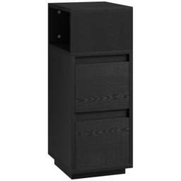 HOMCOM Slim Bedside Table, Narrow Bedside Cabinet with Open Shelf and 2 Drawers for Bedroom, Living Room, Black - thumbnail 1