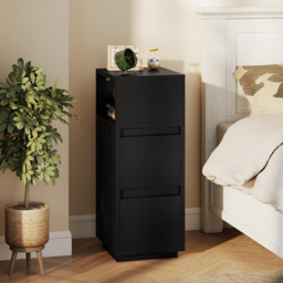 HOMCOM Slim Bedside Table, Narrow Bedside Cabinet with Open Shelf and 2 Drawers for Bedroom, Living Room, Black - thumbnail 2