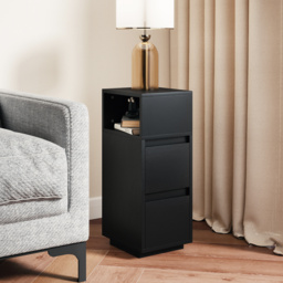 HOMCOM Slim Bedside Table, Narrow Bedside Cabinet with Open Shelf and 2 Drawers for Bedroom, Living Room, Black - thumbnail 9