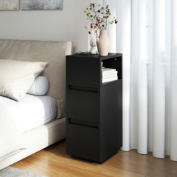 HOMCOM Slim Bedside Table, Narrow Bedside Cabinet with Open Shelf and 2 Drawers for Bedroom, Living Room, Black - thumbnail 8