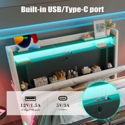 Functional Bed with Additional Under-Bed Storage, Bed Frame with Wavy LED Side Lighting and USB Ports, 143L x 211W x 115.5H cm, Beige - Aosom UK - thumbnail 8