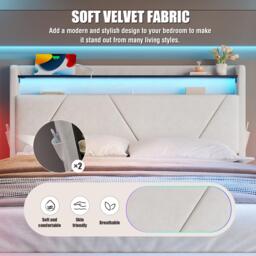 Functional Bed with Additional Under-Bed Storage, Bed Frame with Wavy LED Side Lighting and USB Ports, 143L x 211W x 115.5H cm, Beige - Aosom UK - thumbnail 7