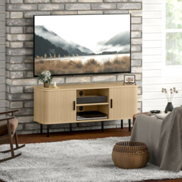 HOMCOM TV Stand Cabinet for TVs up to 55 Inches, TV Unit with Storage Shelves and Cupboard for Living Room, Oak Tone - Aosom UK - thumbnail 8