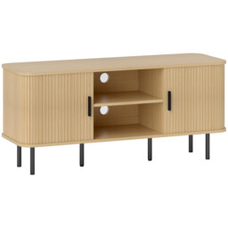HOMCOM TV Stand Cabinet for TVs up to 55 Inches, TV Unit with Storage Shelves and Cupboard for Living Room, Oak Tone - Aosom UK