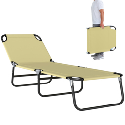 Outsunny Portable Sun Lounger, Folding, 5-Position Adjustable Backrest, Lightweight Frame, Ideal for Pool or Sunbathing, Beige. - Aosom UK