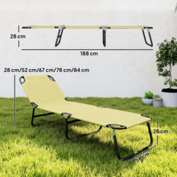 Outsunny Portable Sun Lounger, Folding, 5-Position Adjustable Backrest, Lightweight Frame, Ideal for Pool or Sunbathing, Beige. - Aosom UK - thumbnail 3