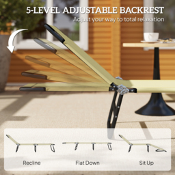 Outsunny Portable Sun Lounger, Folding, 5-Position Adjustable Backrest, Lightweight Frame, Ideal for Pool or Sunbathing, Beige. - Aosom UK - thumbnail 4
