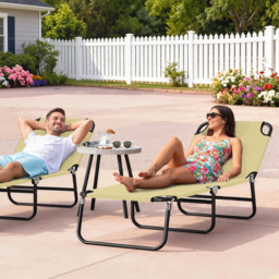 Outsunny Portable Sun Lounger, Folding, 5-Position Adjustable Backrest, Lightweight Frame, Ideal for Pool or Sunbathing, Beige. - Aosom UK - thumbnail 2