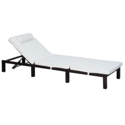 Outsunny Garden Outdoor Rattan Furniture Patio Sun Lounger Recliner Reclining Chair Bed Fire Resistant Sponge, Cream White - Aosom UK - thumbnail 1