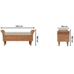 Woven Small Bench, Upholstered Window Seat with Arms and Wooden Legs, Vintage Shoe Bench for Entryway, Living Room, Bedroom - Aosom UK - thumbnail 3