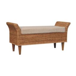 Woven Small Bench, Upholstered Window Seat with Arms and Wooden Legs, Vintage Shoe Bench for Entryway, Living Room, Bedroom - Aosom UK - thumbnail 6