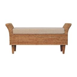 Woven Small Bench, Upholstered Window Seat with Arms and Wooden Legs, Vintage Shoe Bench for Entryway, Living Room, Bedroom - Aosom UK - thumbnail 2