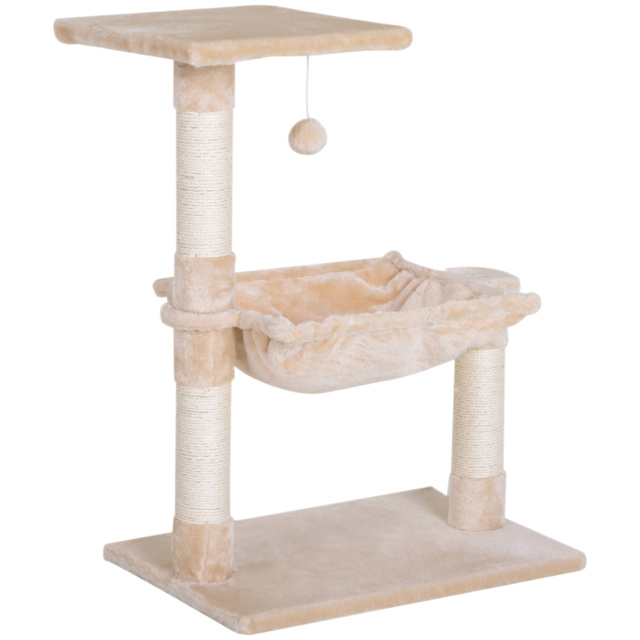 PawHut 70cm 2-Tier Cat Tree with Hammock Bed, Natural Sisal Scratching Post & Dangle Toy, Pet Scratch Stand - Aosom UK - image 1