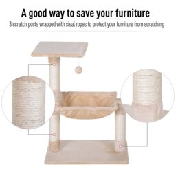 PawHut 70cm 2-Tier Cat Tree with Hammock Bed, Natural Sisal Scratching Post & Dangle Toy, Pet Scratch Stand - Aosom UK - thumbnail 4